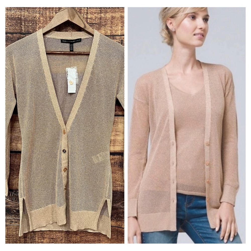 White House Black Market NWT Mesh Rose Gold Cardigan XXS
